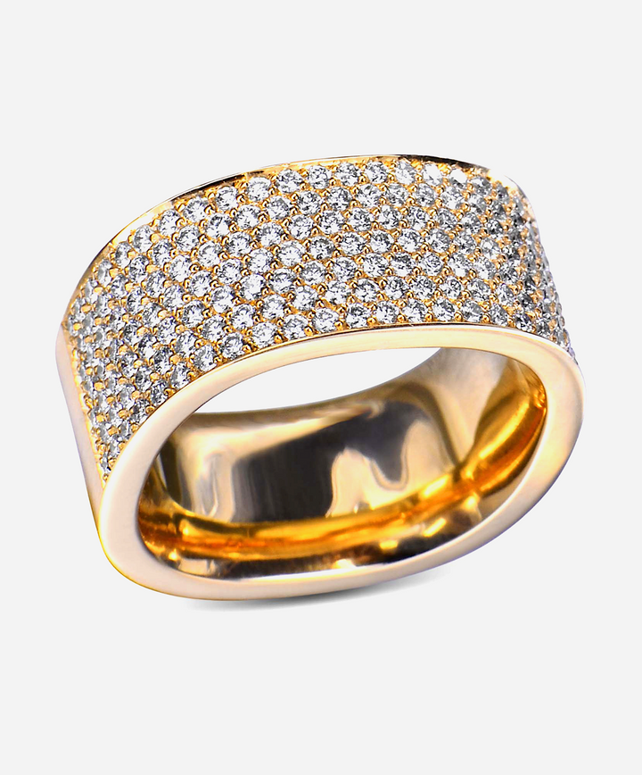 14K GOLD 7 ROW PAVE DIAMOND SQUARED BAND