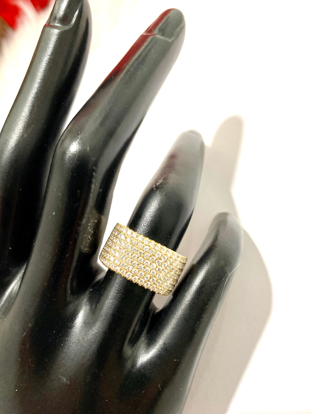 14K GOLD 7 ROW PAVE DIAMOND SQUARED BAND