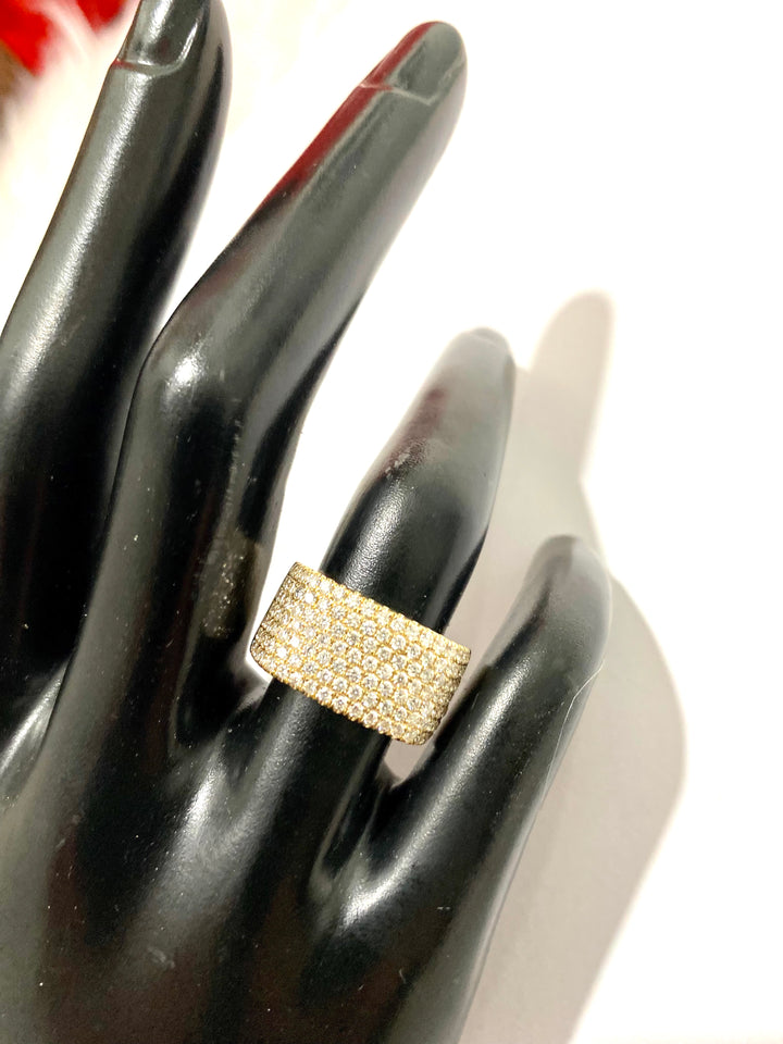 14K GOLD 7 ROW PAVE DIAMOND SQUARED BAND