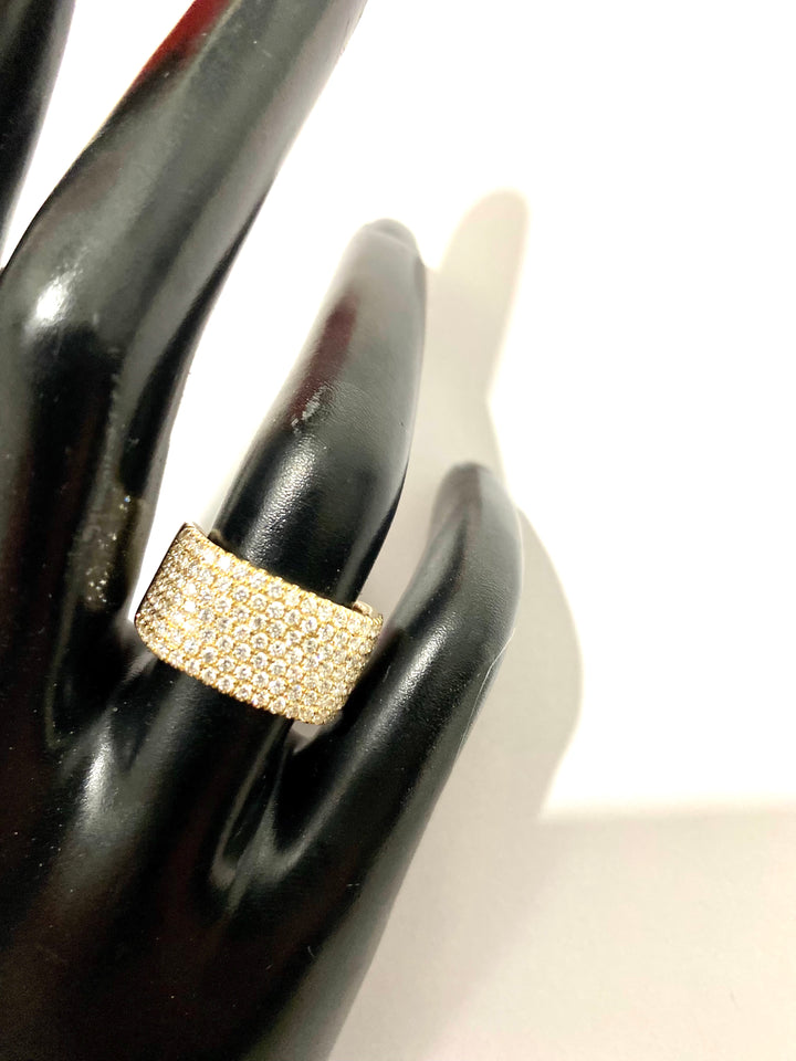 14K GOLD 7 ROW PAVE DIAMOND SQUARED BAND