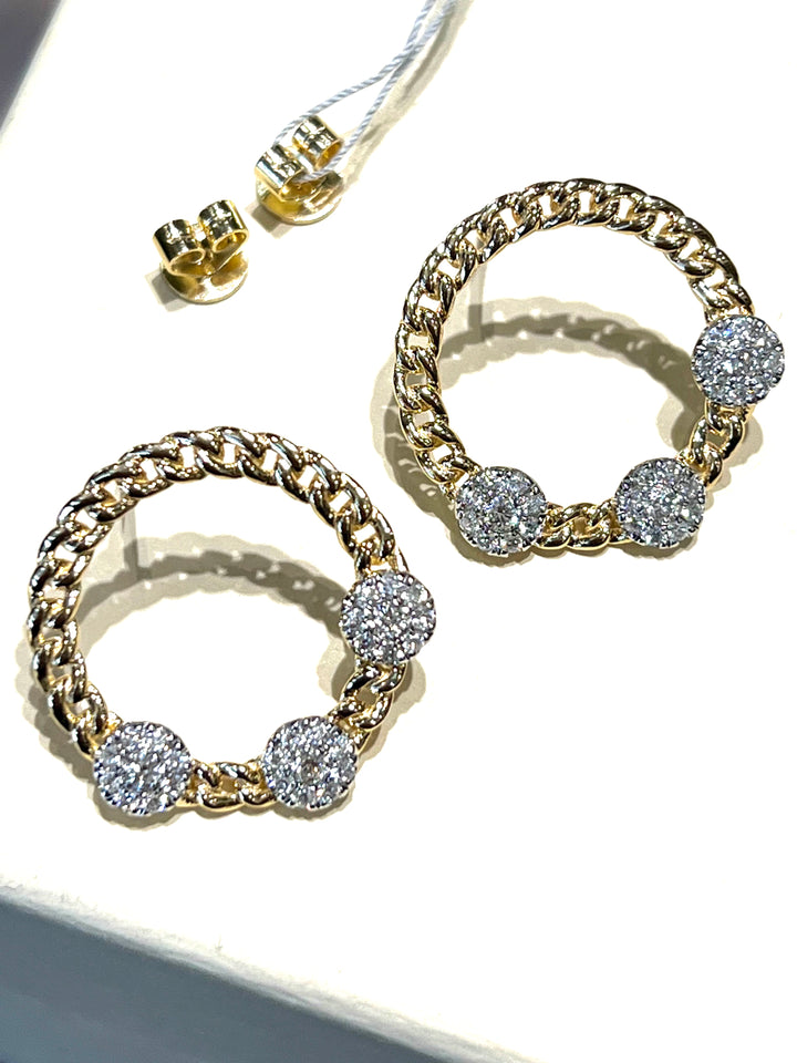 14K GOLD &amp; DIAMONDS CIRCLE STUD EARRINGS