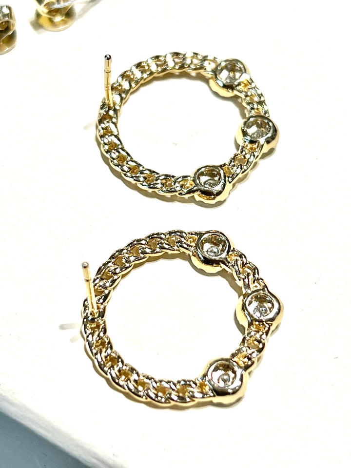 14K GOLD &amp; DIAMONDS CIRCLE STUD EARRINGS