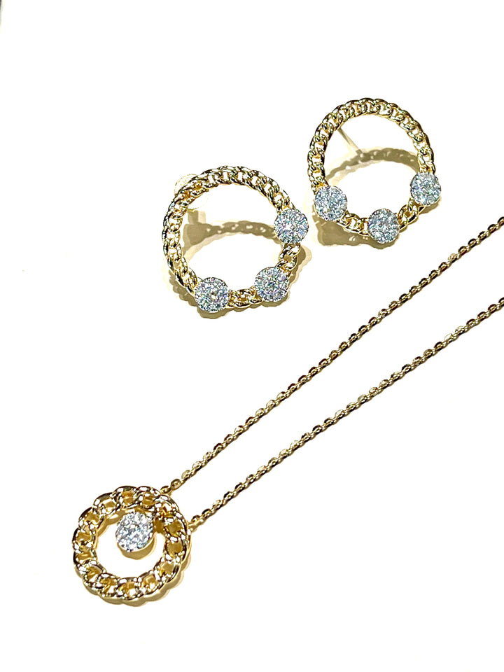 14K GOLD &amp; DIAMONDS CIRCLE STUD EARRINGS