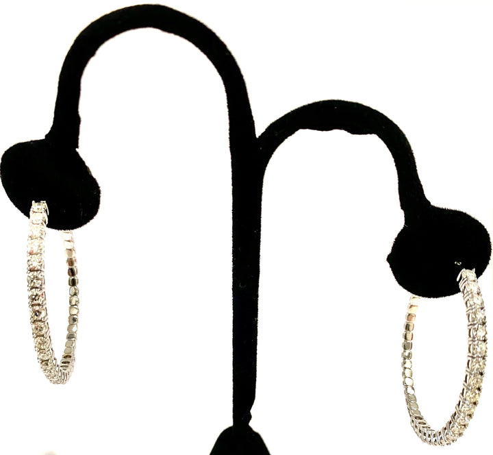 14K WHITE GOLD DIAMOND HOOP EARRINGS