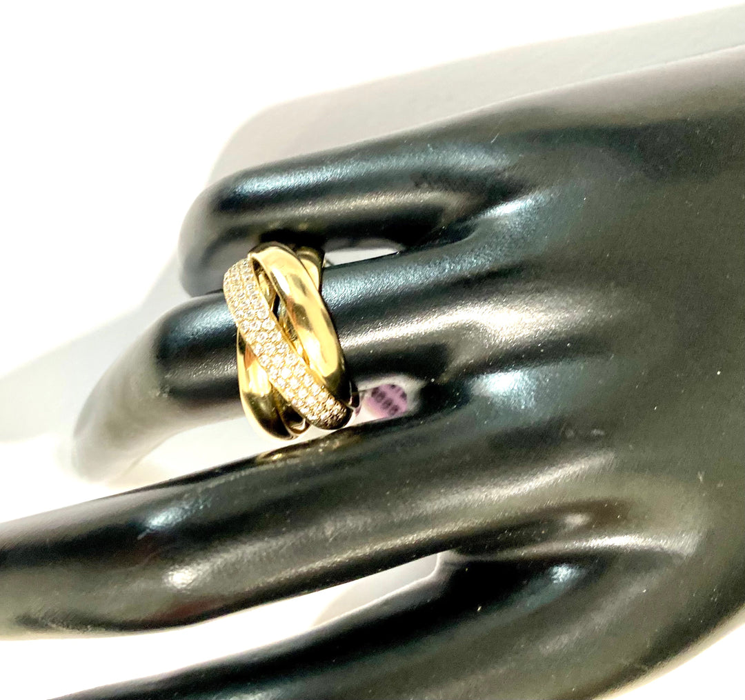 14K GOLD DIAMOND TRINITY INTERLOCKING BANDS RING
