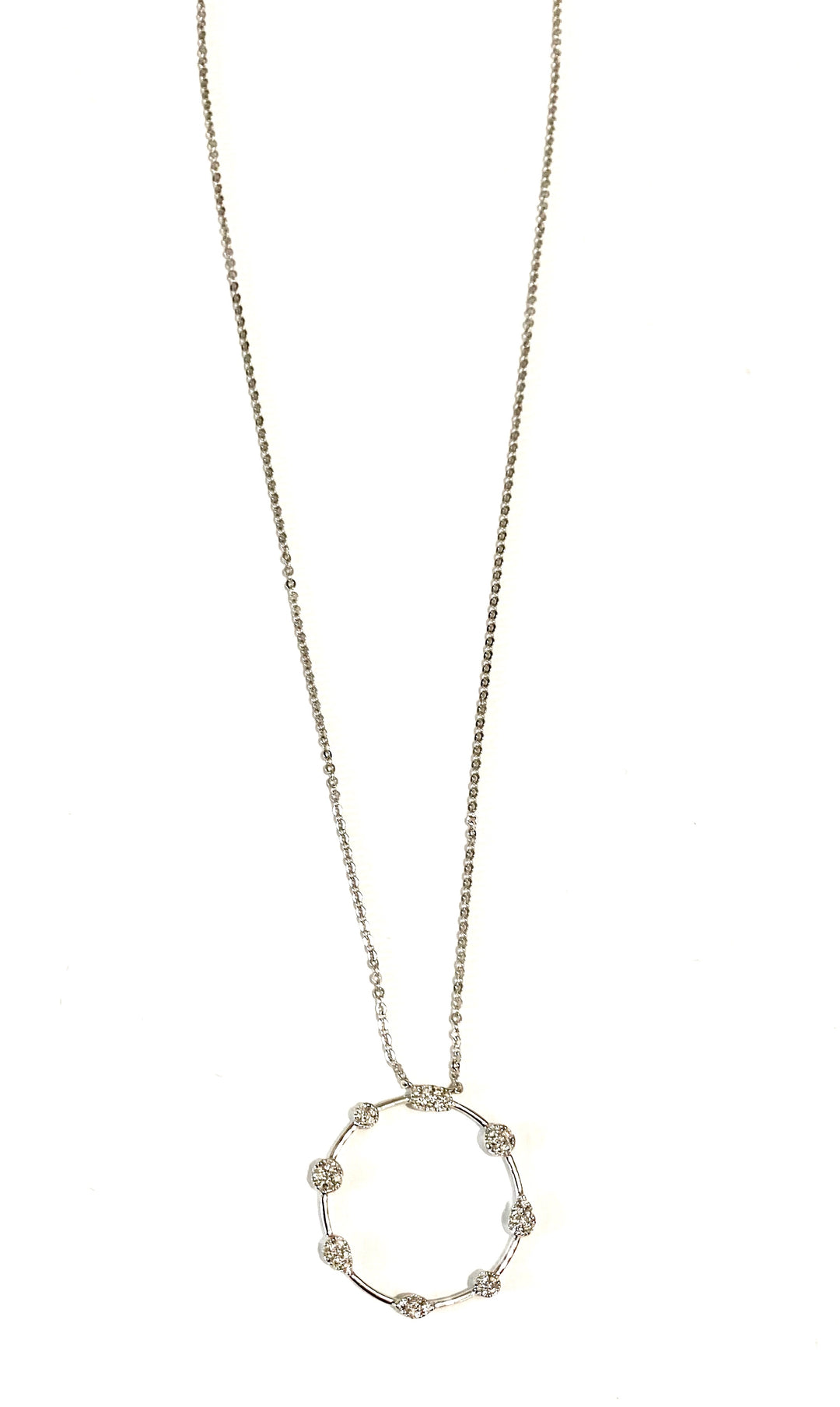 14K WHITE GOLD DIAMOND CIRCLE PENDANT NECKLACE