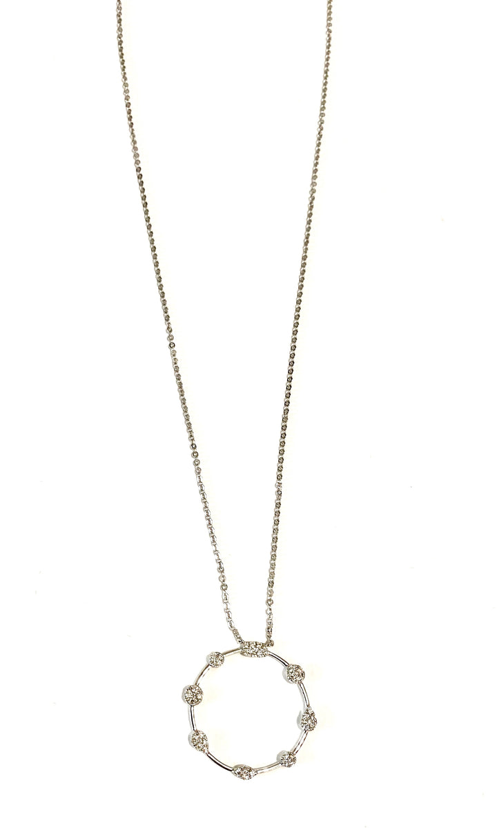 14K WHITE GOLD DIAMOND CIRCLE PENDANT NECKLACE