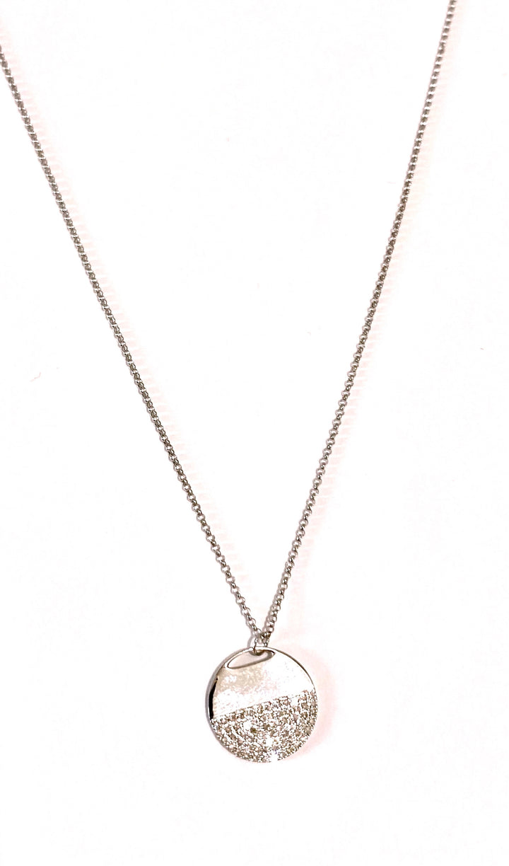 14K WHITE GOLD DIAMOND CIRCLE PENDANT NECKLACE