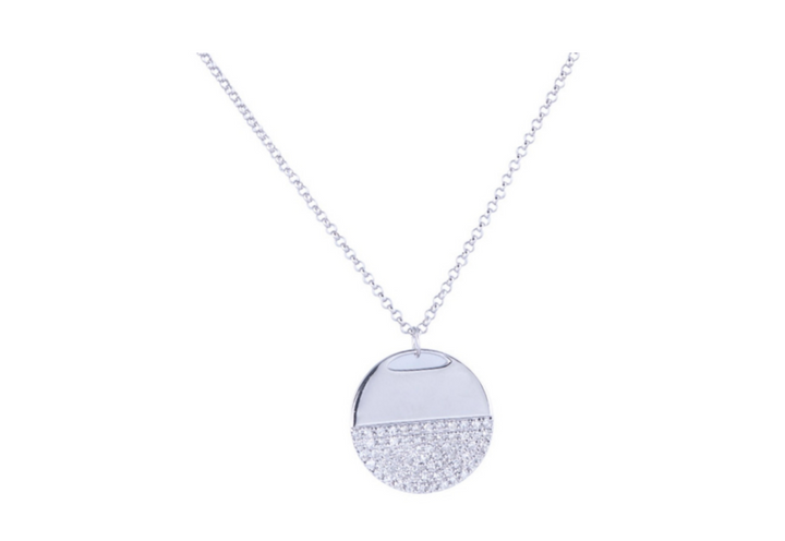 14K WHITE GOLD DIAMOND CIRCLE PENDANT NECKLACE
