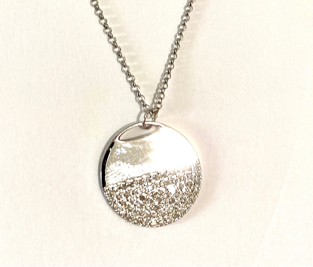 14K WHITE GOLD DIAMOND CIRCLE PENDANT NECKLACE