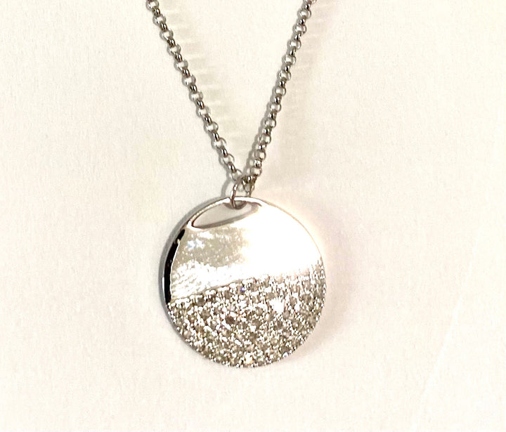 14K WHITE GOLD DIAMOND CIRCLE PENDANT NECKLACE