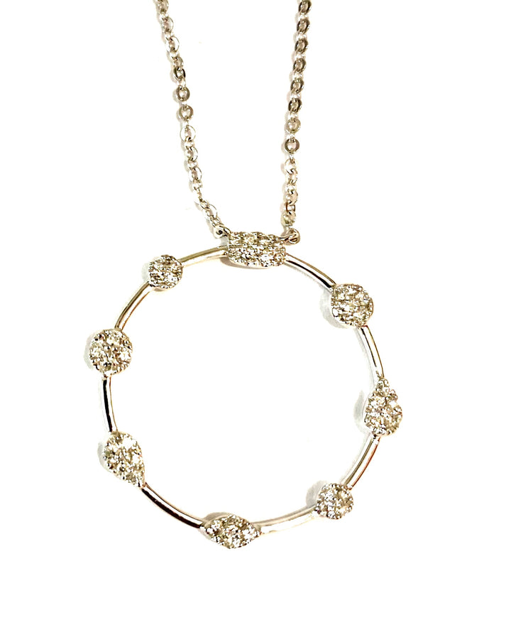 14K WHITE GOLD DIAMOND CIRCLE PENDANT NECKLACE