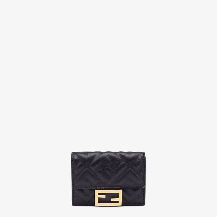 FENDI Micro Trifold Wallet Black Nappa Leather
