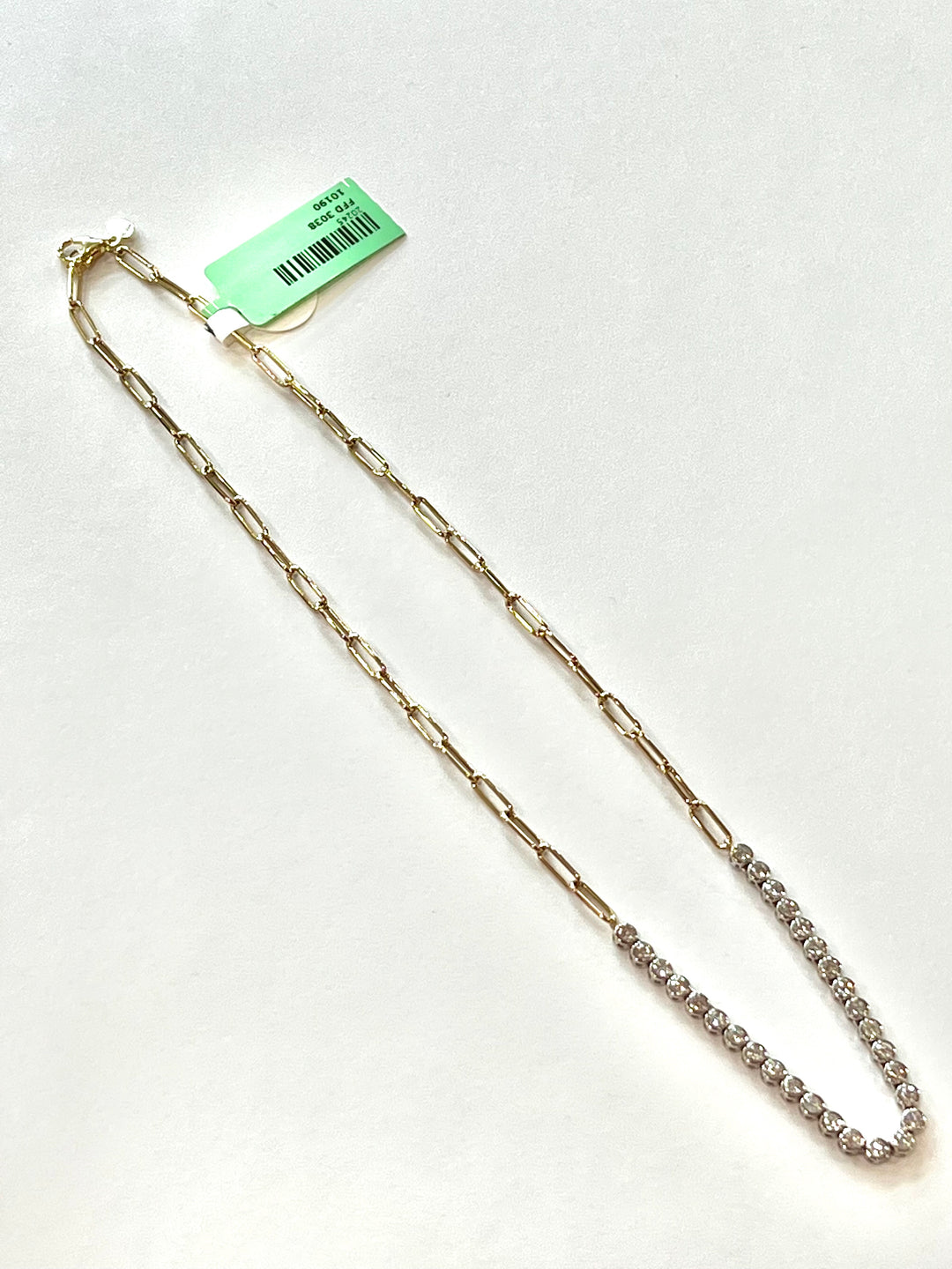 DIAMOND 1.0 CT BAR IN 14K YELLOW GOLD PAPERCLIP NECKLACE