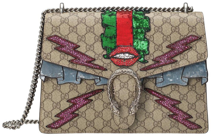 Gucci GG Dionysos Supreme Embroidered Lips &amp; Lightning Shoulder Bag