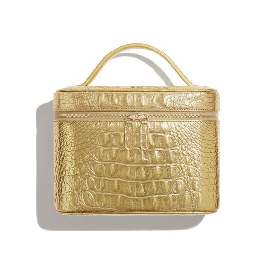 CHANEL Metallic Calfskin Crocodile Embossed Mini Flap Gold 383295