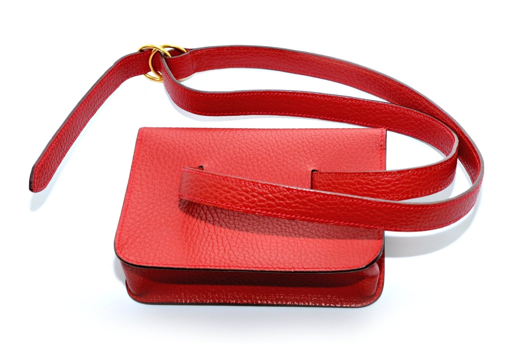 HERMES Red Burgundy Leather Whipstick Flap Fanny Pack Waist Belt Travel Bag  - Chelsea Vintage Couture