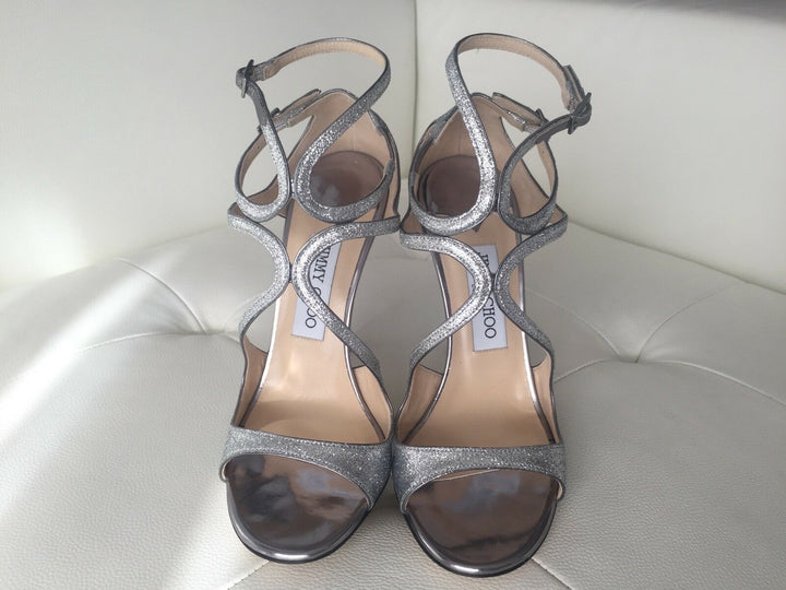 JIMMY CHOO LANCE GLITTER STRAPPY SANDALS