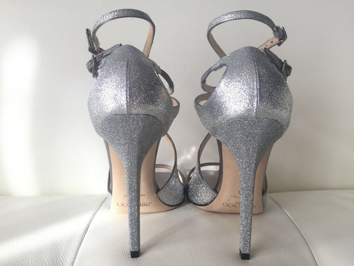 JIMMY CHOO LANCE GLITTER STRAPPY SANDALS