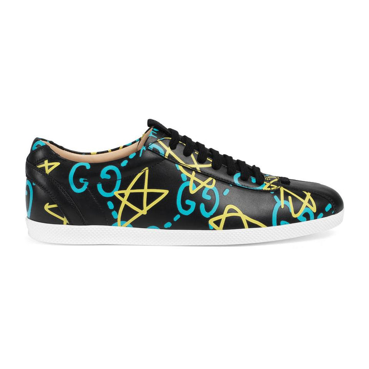 Gucci GucciGhost Print Black Leather Low Top Sneakers