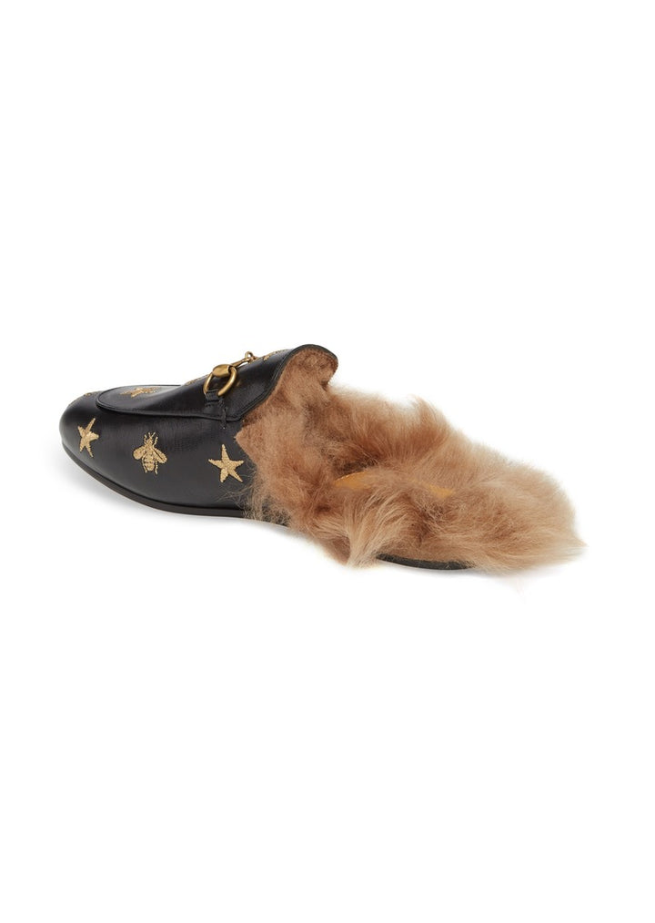 Gucci Princetown Genuine Shearling Bee Loafer Mule