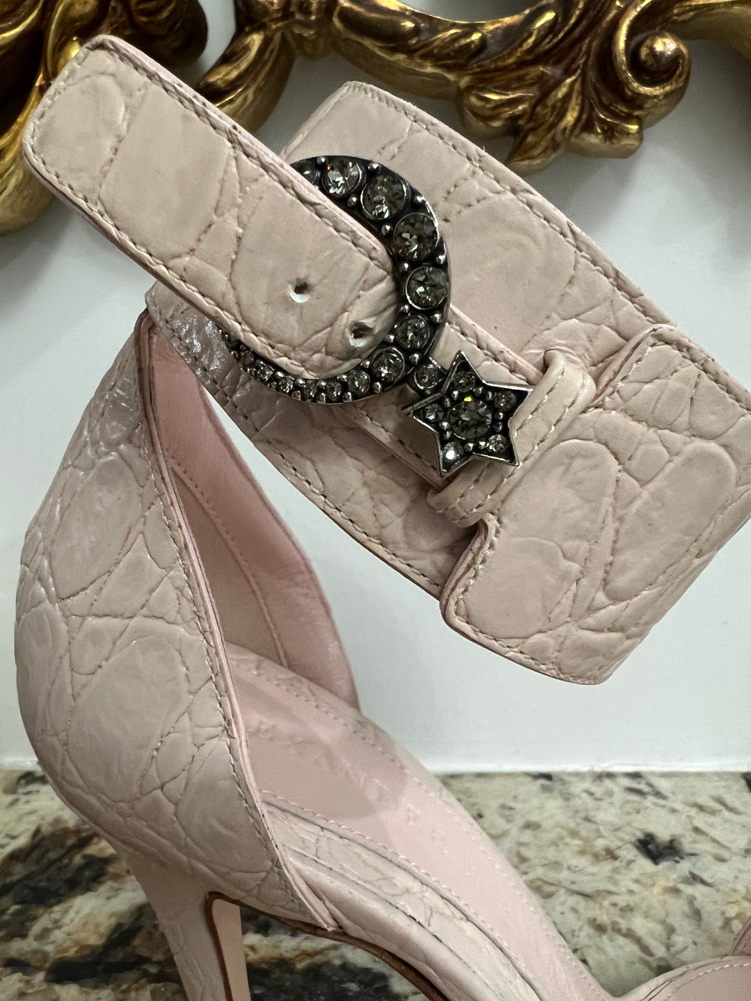 ALEXANDER MCQUEEN CROC ANKLE STRAP SANDALS