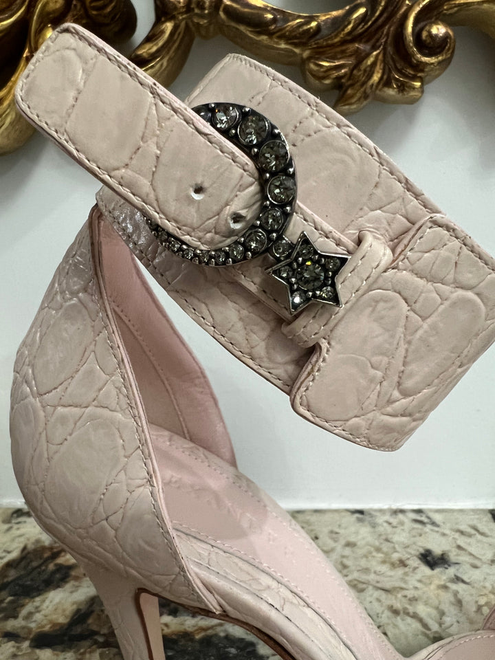 ALEXANDER MCQUEEN CROC ANKLE STRAP SANDALS