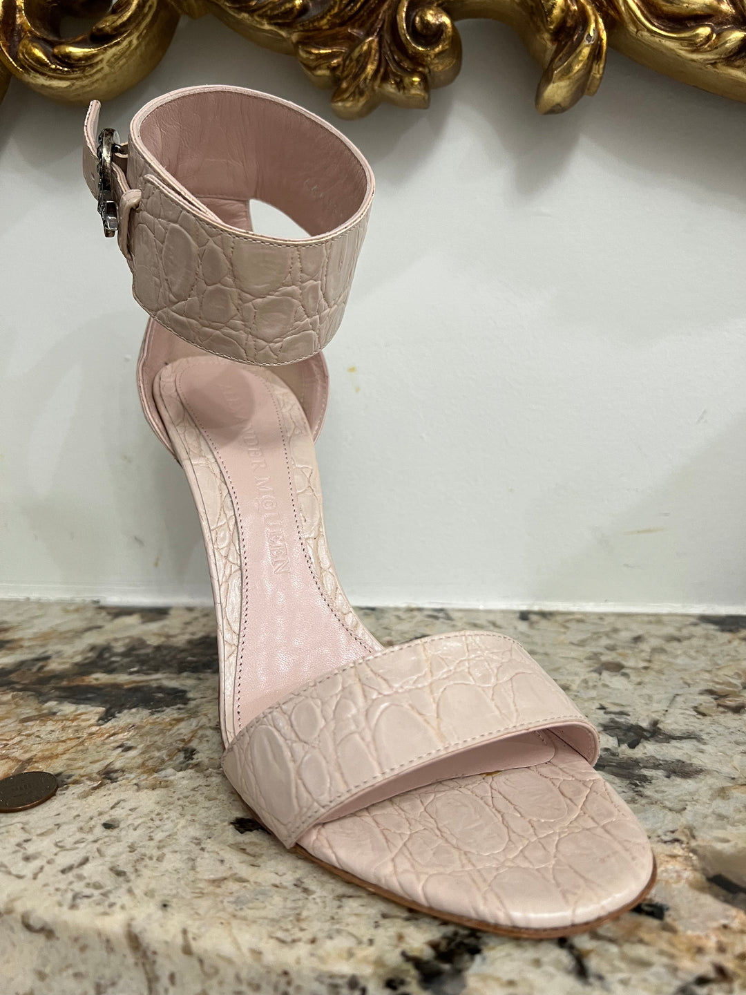 ALEXANDER MCQUEEN CROC ANKLE STRAP SANDALS