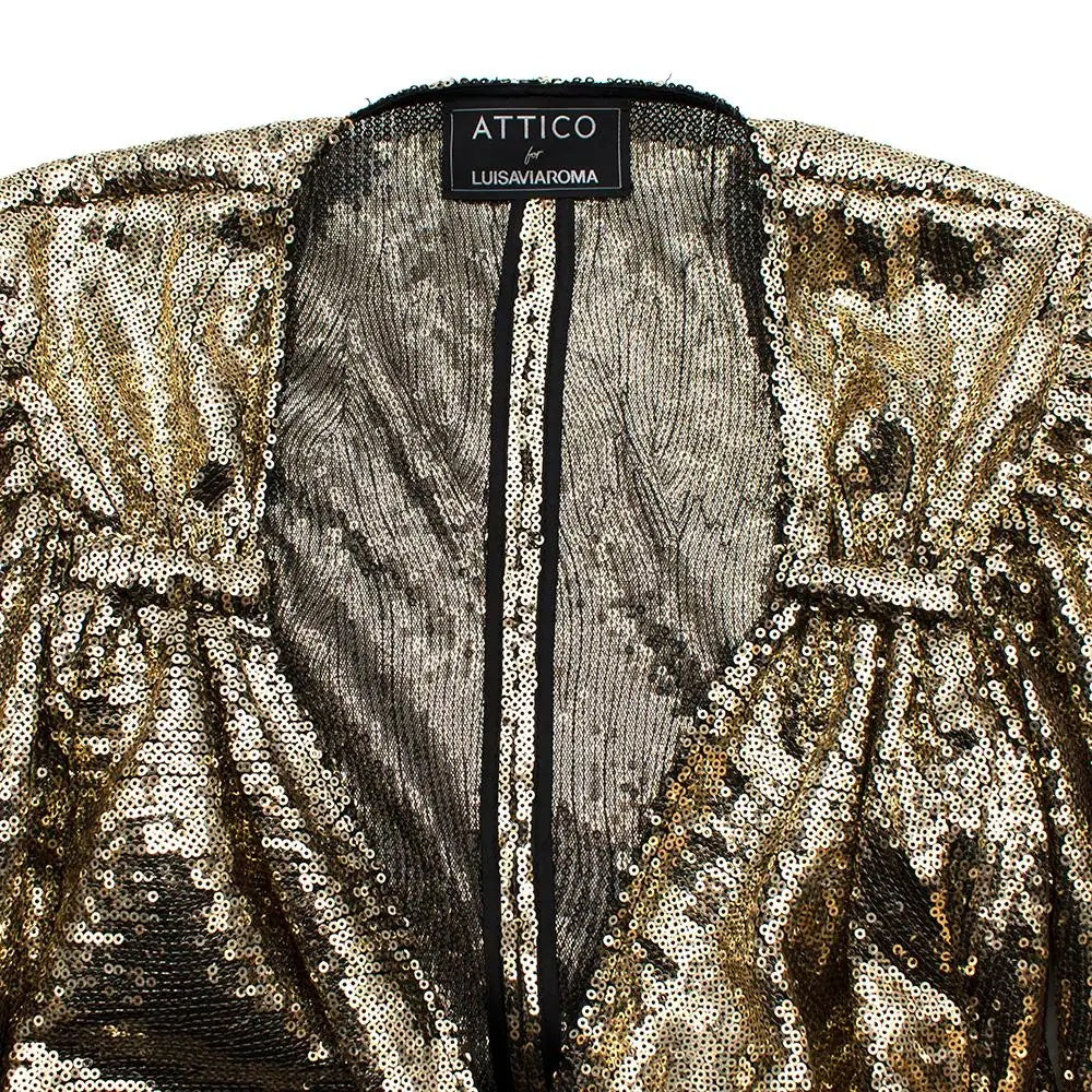 ATTICO ITALIA GOLD SEQUIN TIE-WAIST WRAPPED MINI DRESS