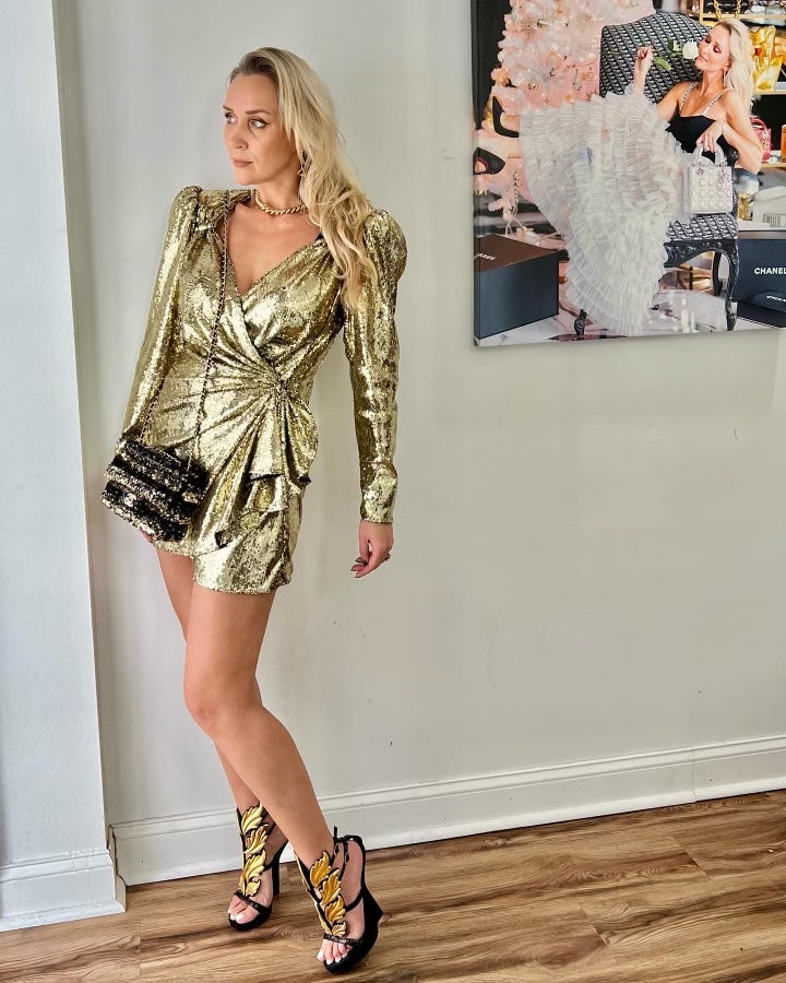 ATTICO ITALIA GOLD SEQUIN TIE-WAIST WRAPPED MINI DRESS