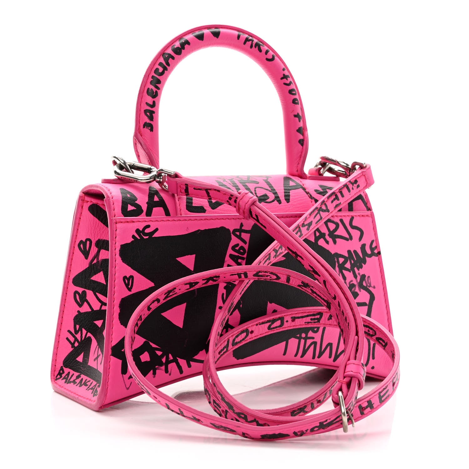 Balenciaga Hourglass Xs Graffiti Print Tote in Pink
