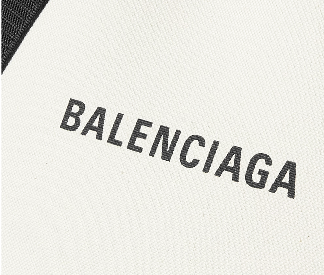 BALENCIAGA LEATHER TRIMMED TWO TONE CANVAS TOTE BAG