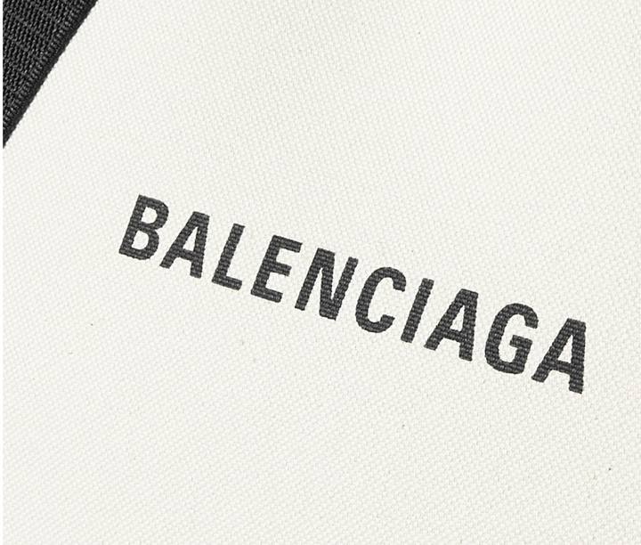 BALENCIAGA LEATHER TRIMMED TWO TONE CANVAS TOTE BAG