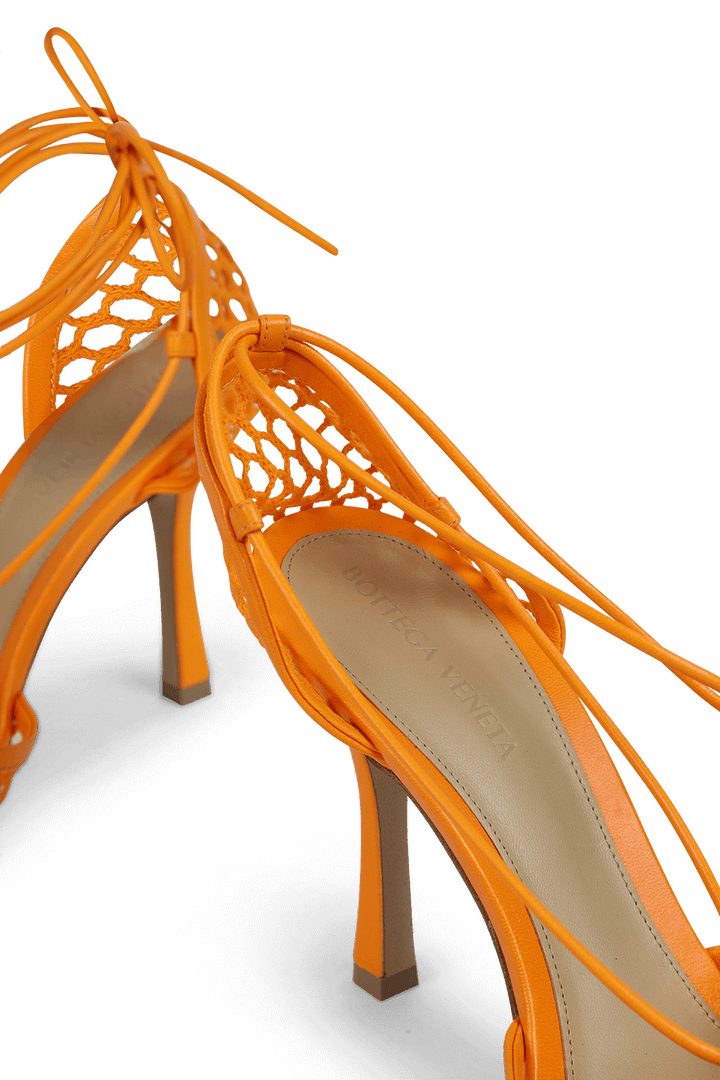 BOTTEGA VENETA LACE-UP LEATHER TRIMMED MESH SANDALS