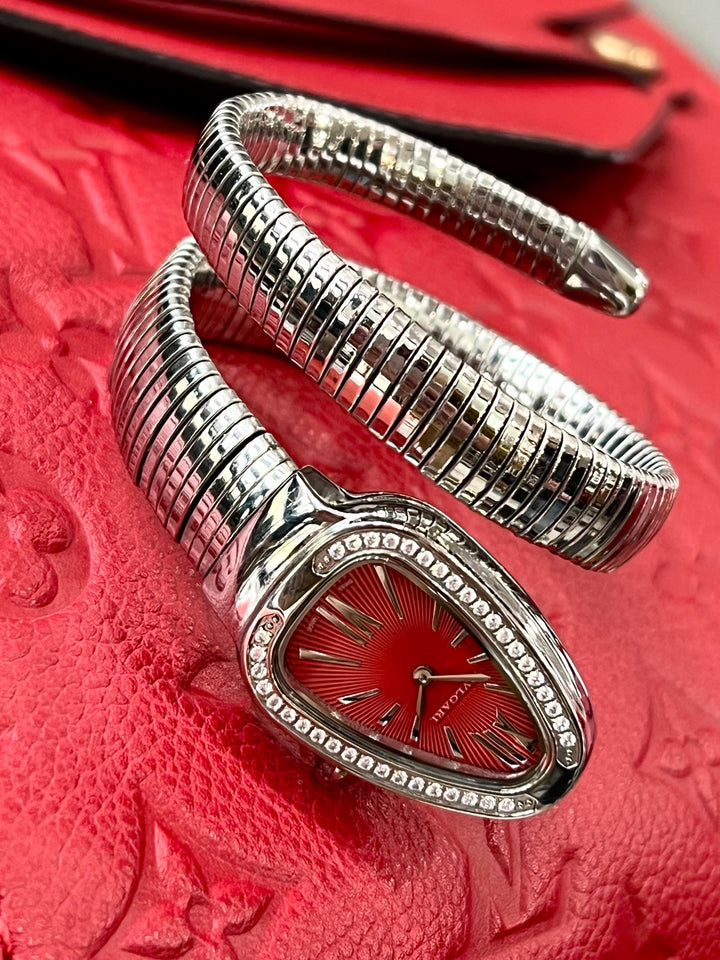 Diamonds ☆BVLGARI☆ SERPENTI ウォッチ RED♪ Bvlgari Serpenti Tubogas Double Red Lacquered Dial Ladies Watch