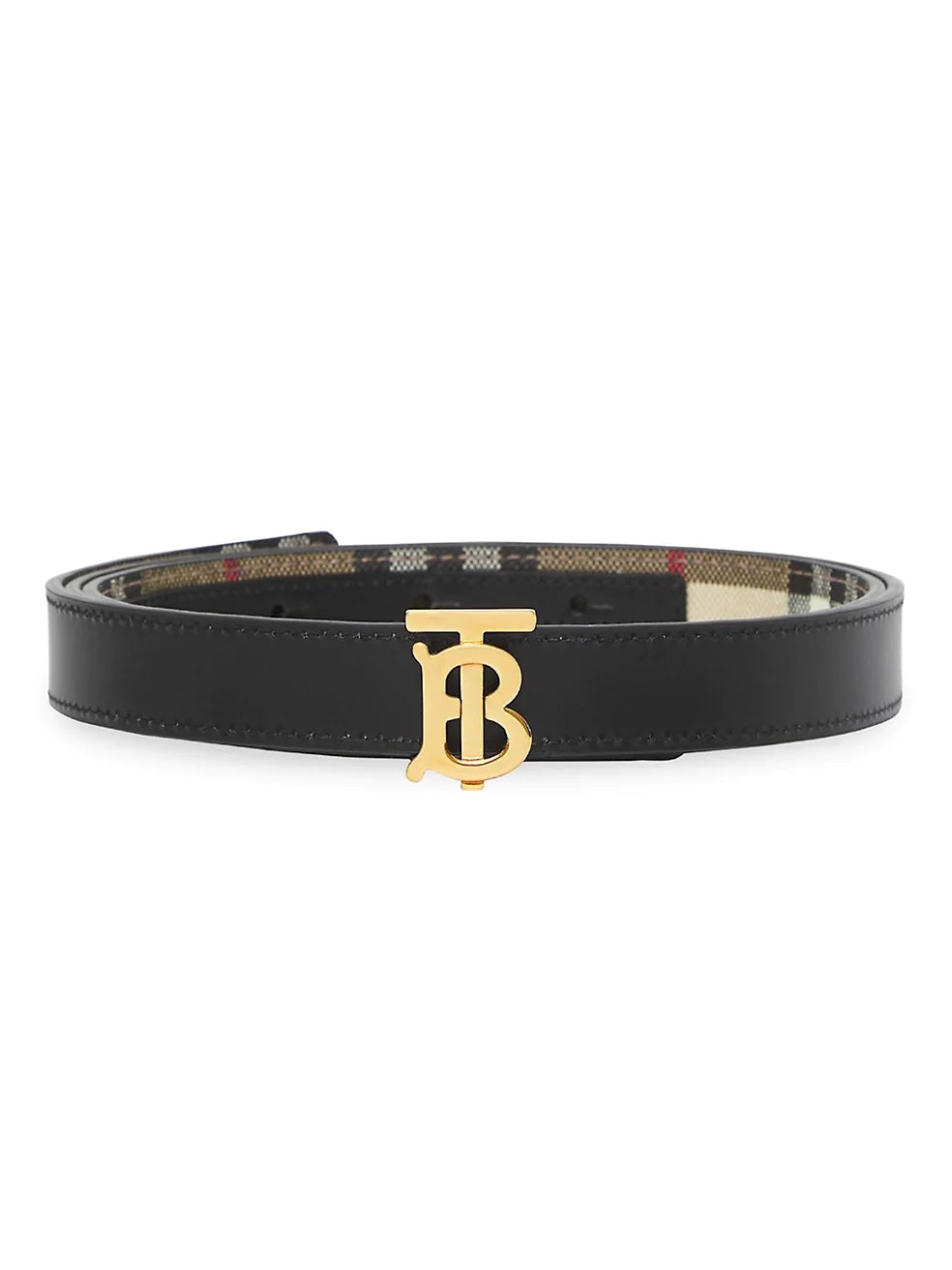 BURBERRY TB REVERSIBLE CHECK &amp; LEATHER BELT