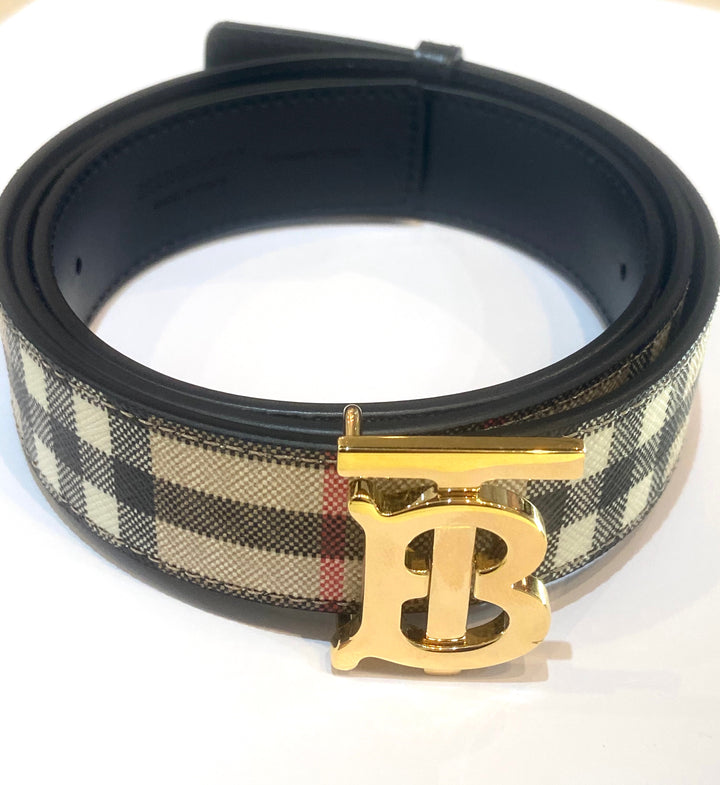 BURBERRY TB REVERSIBLE CHECK &amp; LEATHER BELT