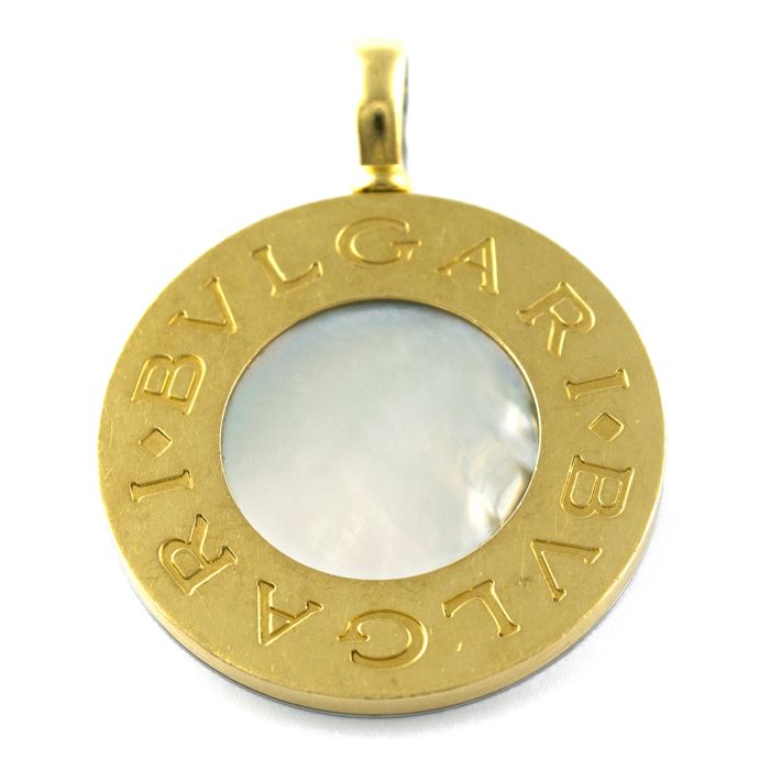 BVLGARI 18K Gold &amp; Mother of Pearl Signature Circle Pendant
