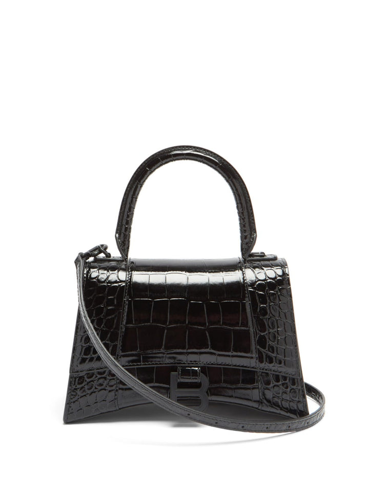BALENCIAGA HOURGLASS CROC EMBOSSED TOP HANDLE BAG