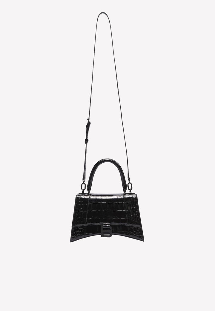BALENCIAGA HOURGLASS CROC EMBOSSED TOP HANDLE BAG