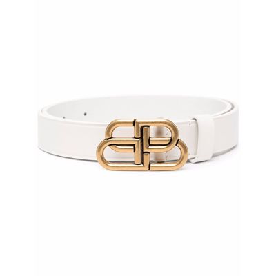 BALENCIAGA LOGO-PLAQUE LEATHER BELT - WHITE