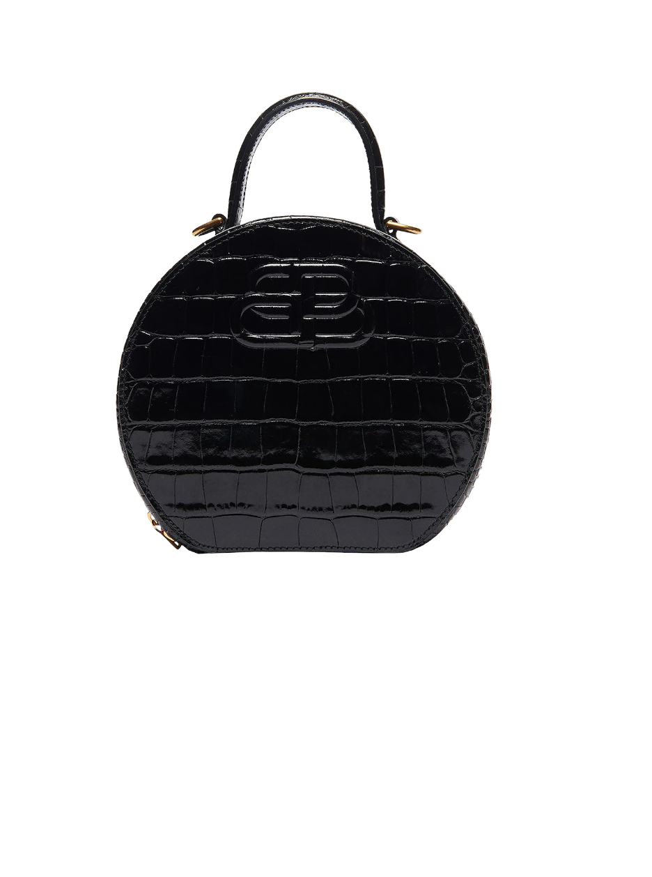 BALENCIAGA XS Embossed Croc Vanity Round Bag