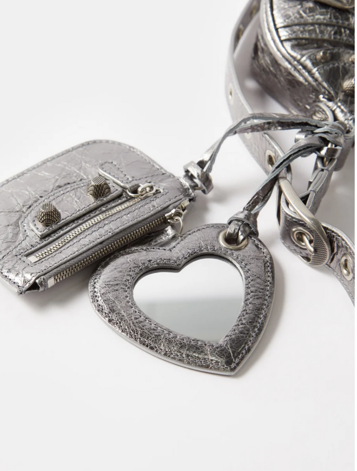 BALENCIAGA LE CAGOLE XS SHOULDER BAG METALLIZED IN SILVER
