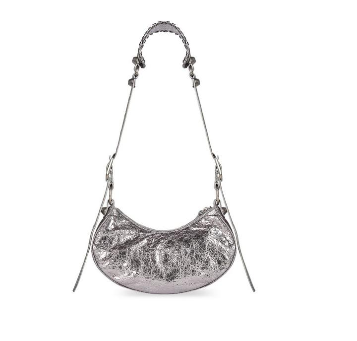 BALENCIAGA LE CAGOLE XS SHOULDER BAG METALLIZED IN SILVER