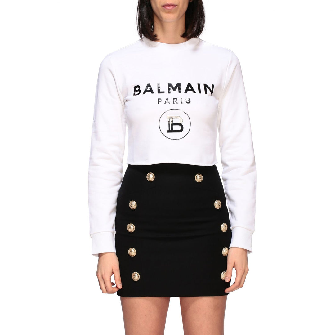 BALMAIN LOGO CROPPED SWEATSHIRT