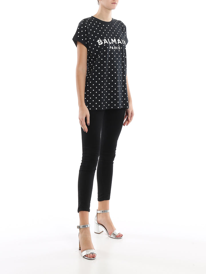 BALMAIN LOGO POLKA DOTS T SHIRT