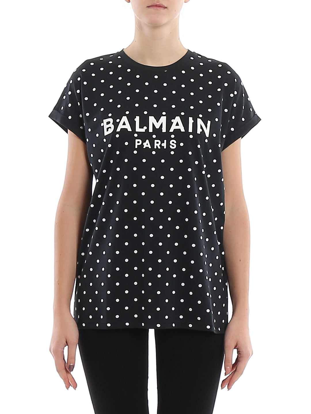 BALMAIN LOGO POLKA DOTS T SHIRT