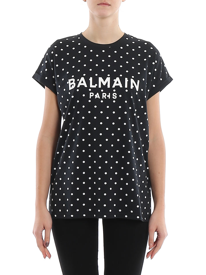 BALMAIN LOGO POLKA DOTS T SHIRT