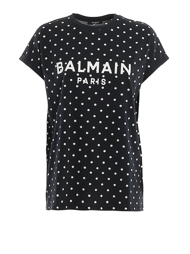 BALMAIN LOGO POLKA DOTS T SHIRT