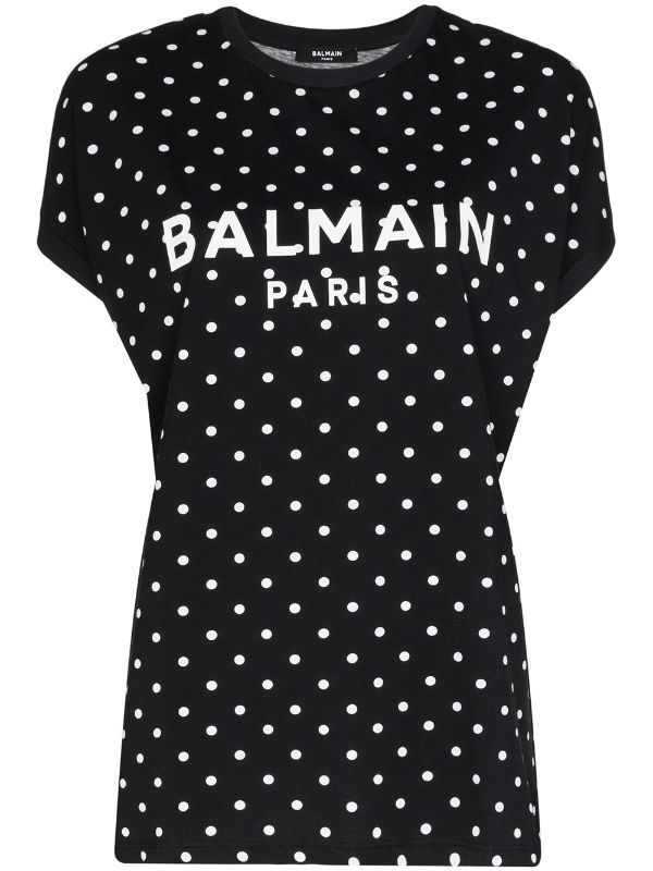 BALMAIN PARIS COTTON T-SHIRT WITH POLKA DOTS